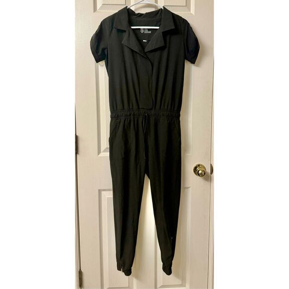 Albion Black Collar Roll Tab Short Sleeve Zipper Jogger Jumpsuit Women’s Small - Picture 3 of 13